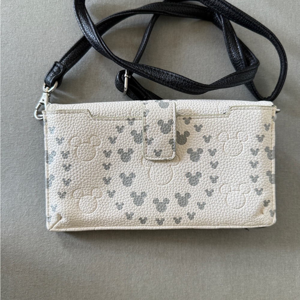 Mickey Mouse Embossed Cream and Gray Wallet with Strap
